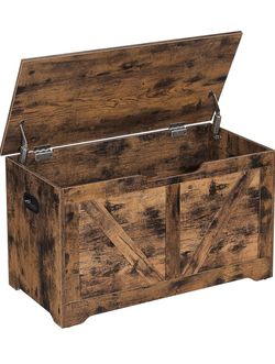 Storage Chest, Storage Trunk with 2 Safety Hinges, Storage Bench, Shoe Bench, Farmhouse Style, 15.7 x 31.5 x 18.1 Inches, for Entryway, Bedroom, Livin