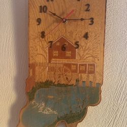 Vintage Antique Village Wood Curved Wall Clock 