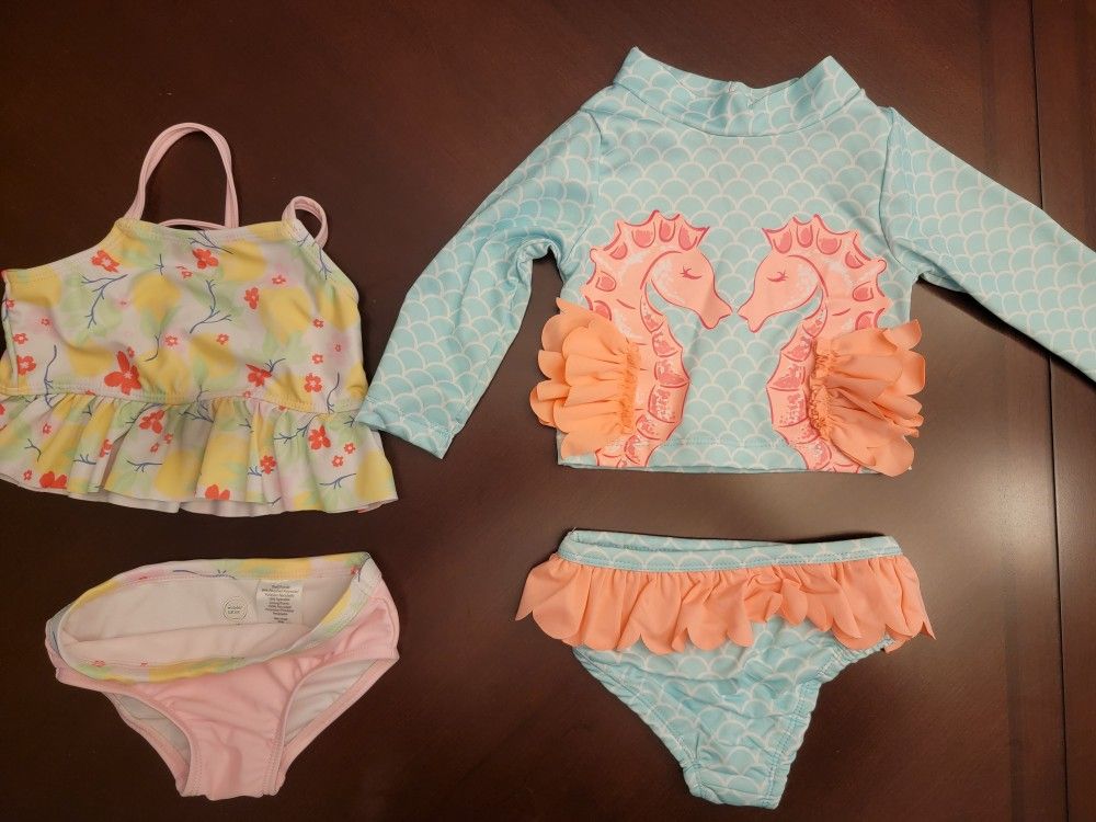 EUC Baby Girl 12 Month Swimsuits | Lot of 2 | Various Brands