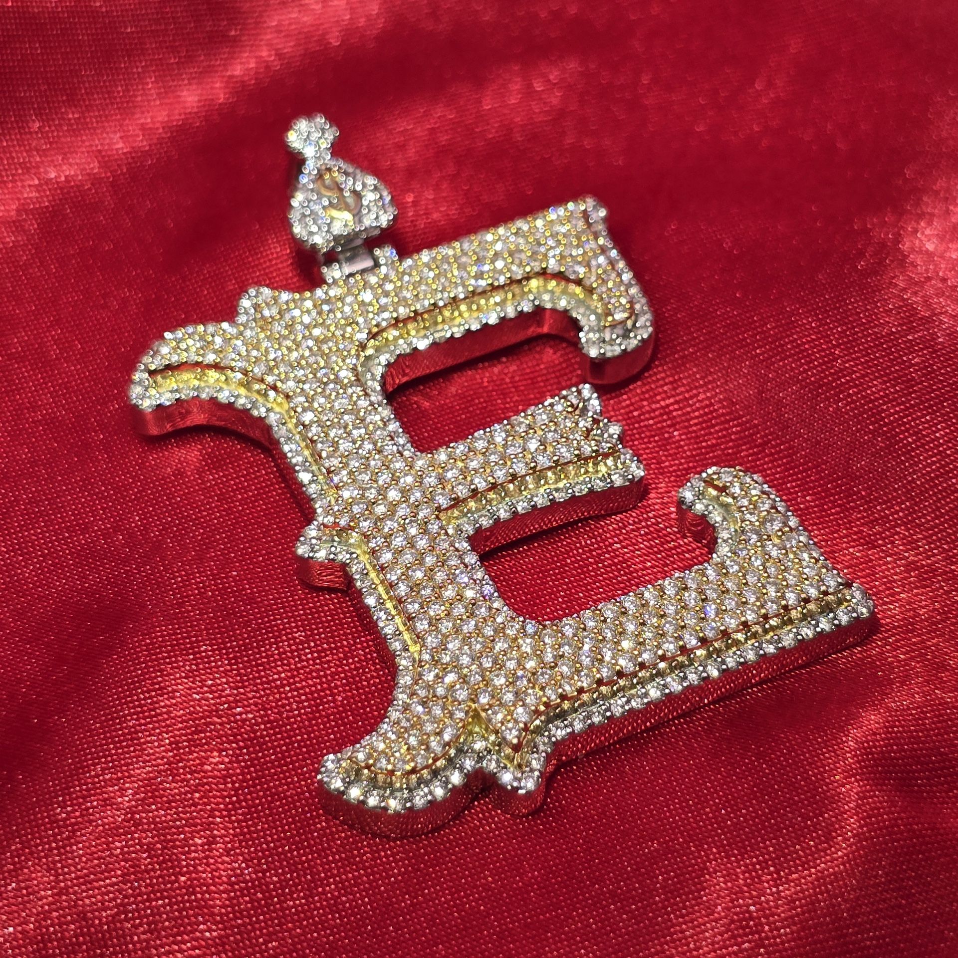 10k Yellow Gold Diamond "E" Initial Custom Pendant 4.80 ctw