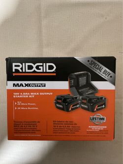 RIDGID. 18V Lithium Ion (2) 4.0Ah MAX OUTPUT Starter Kit.