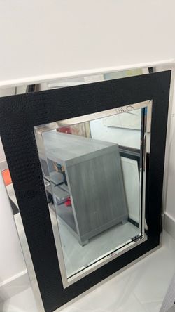 Wall Mirror with Black Croc-Texture Frame