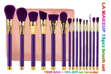 15 pace purple makeup brush set with bag.