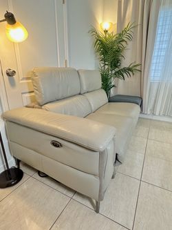 Modern Power Reclining Loveseat with Adjustable Headrests – Beige