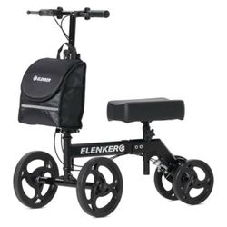 ELENKER Steerable Knee Walker Deluxe Medical Scooter for Foot Injuries Compact Crutches Alternative (Bright Black)