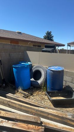 Blue Plastic 55-Gallon Barrels – Set of 2