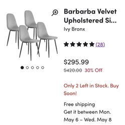 Velvet Upholstered Chairs (Set of 4)