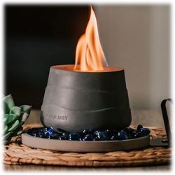 Kante Concrete Tabletop Fire Pit with Glass Rocks and Faux Succulent