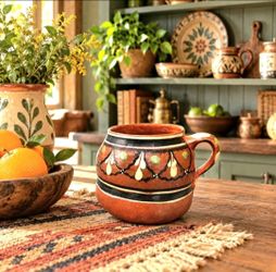 Vintage Mexican Redware Clay Mug - Handmade Tlaquepaque Tonalá Folk Art Jarrito