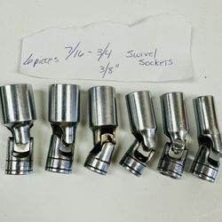 Genuine Snap-on 3/8” drive swivel (universal) sockets, SAE sizes 7/16” through 3/4”.