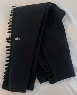 Alo black crop leggings high rise side mesh cut outs