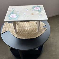 Small Hand Painted Decorative Wooden Stool. 12” Length x 7” Ht x 8” Deep. 