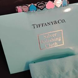 Silver Heart Shaped Tiffany Bracelet (w/Pink And Blue Accents)