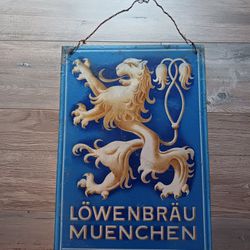 1950 Lowenbrau Glass Sign 