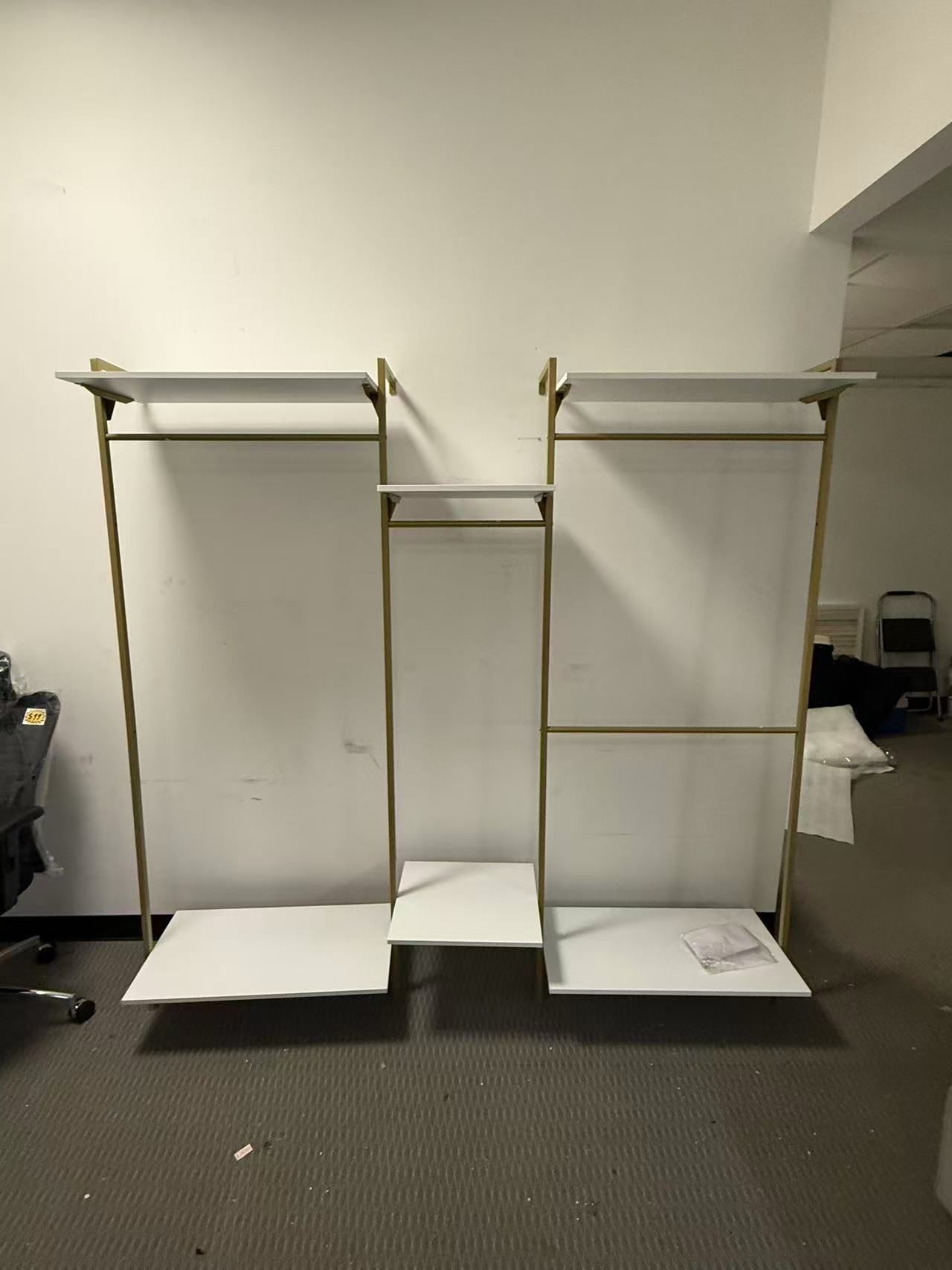 New Gold Wall Mount Clothes Rack with 4 Hanging Rods, Clothing Rack with 6-Tier Adjustable Shelves