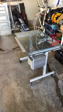 Glass Top Rolling Desk with Drawer
