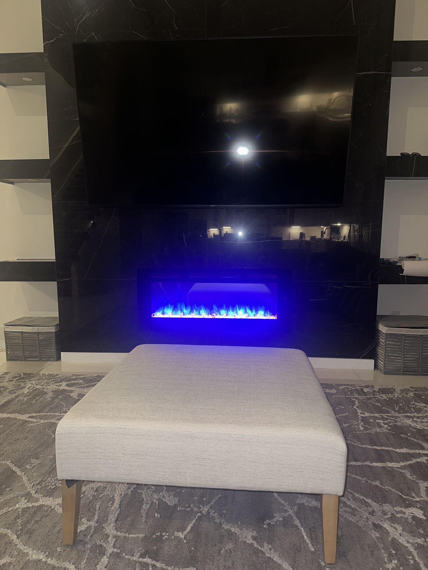 Square Ottoman Coffee Table Stain Resistant Woven White Living Room Sofa Chair Extra Large Home Pop