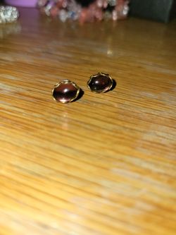 Vintage Gold-Tone Purple Cabochon Oval Stud Earrings