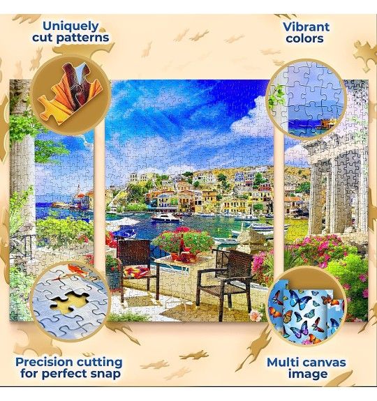 3 Canvas Puzzle for Adults with Peel & Stick Savers Included, Special Clips for Wall-Hanging and Back Lettering for Variable Difficulty Puzzles