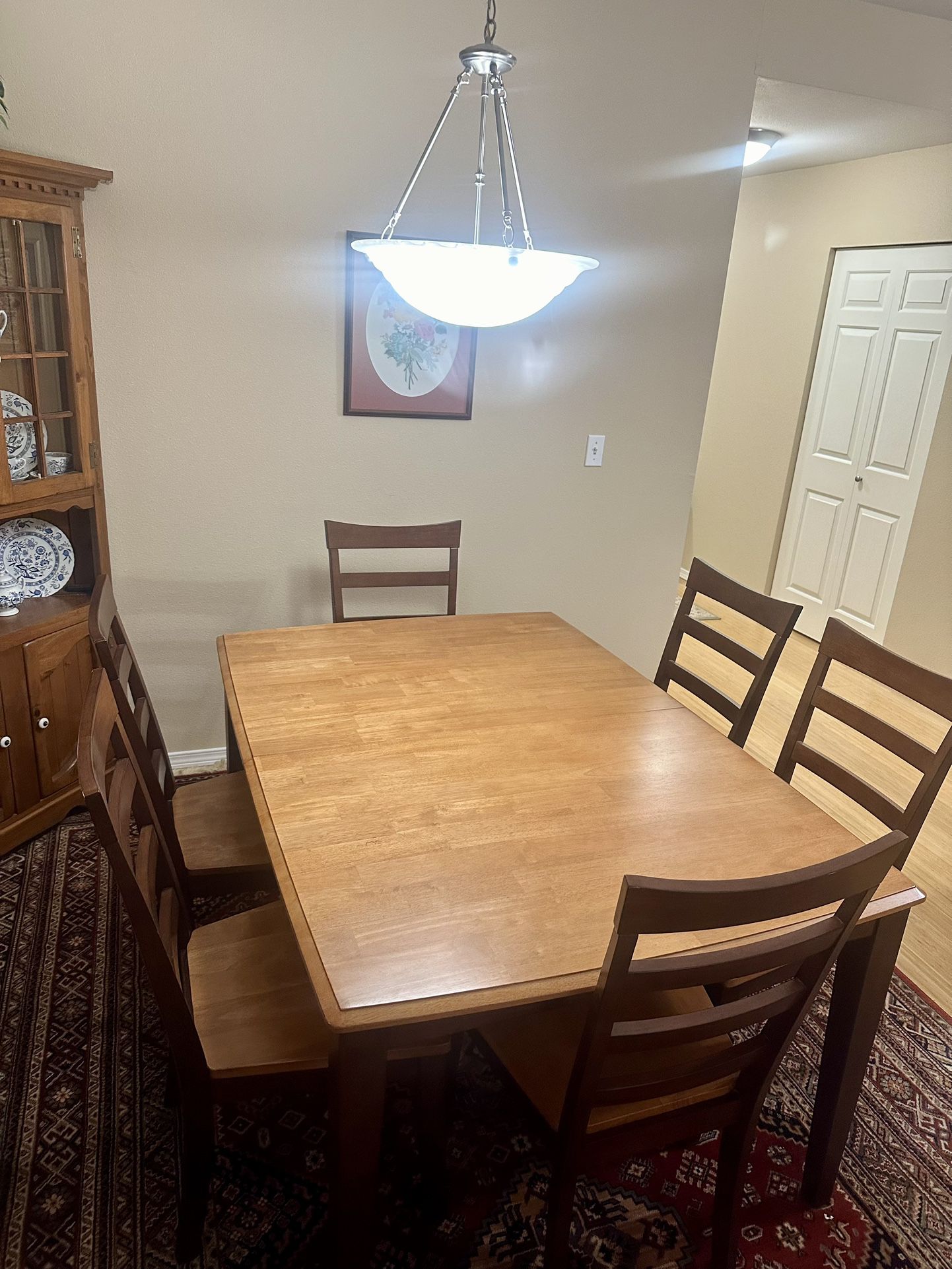 Solid Wood Dining Table 6 Chairs 