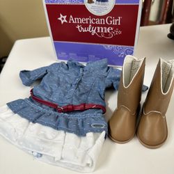 New American Girl Doll Western Chambray Outfit Truly Me Dress Boots Belt NIB for 18” dolls 