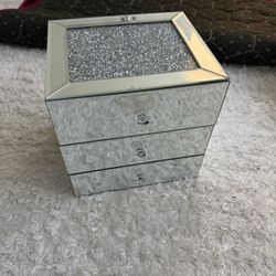 Mirrored Jewelry Box with 3 Drawers
