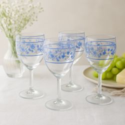Spode England Vintage Y2K Blue Room Collection Set Of 4 Wine Glasses, 3x7.25”