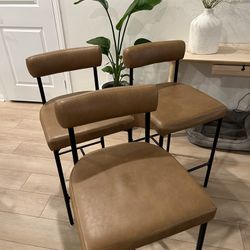 Barstools - Set of Three Faux Carmel Leather Counter-Height Bar Stools