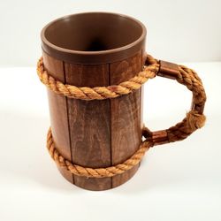 Jenware Large Wood Beer Stein Rope Wooden Mug
