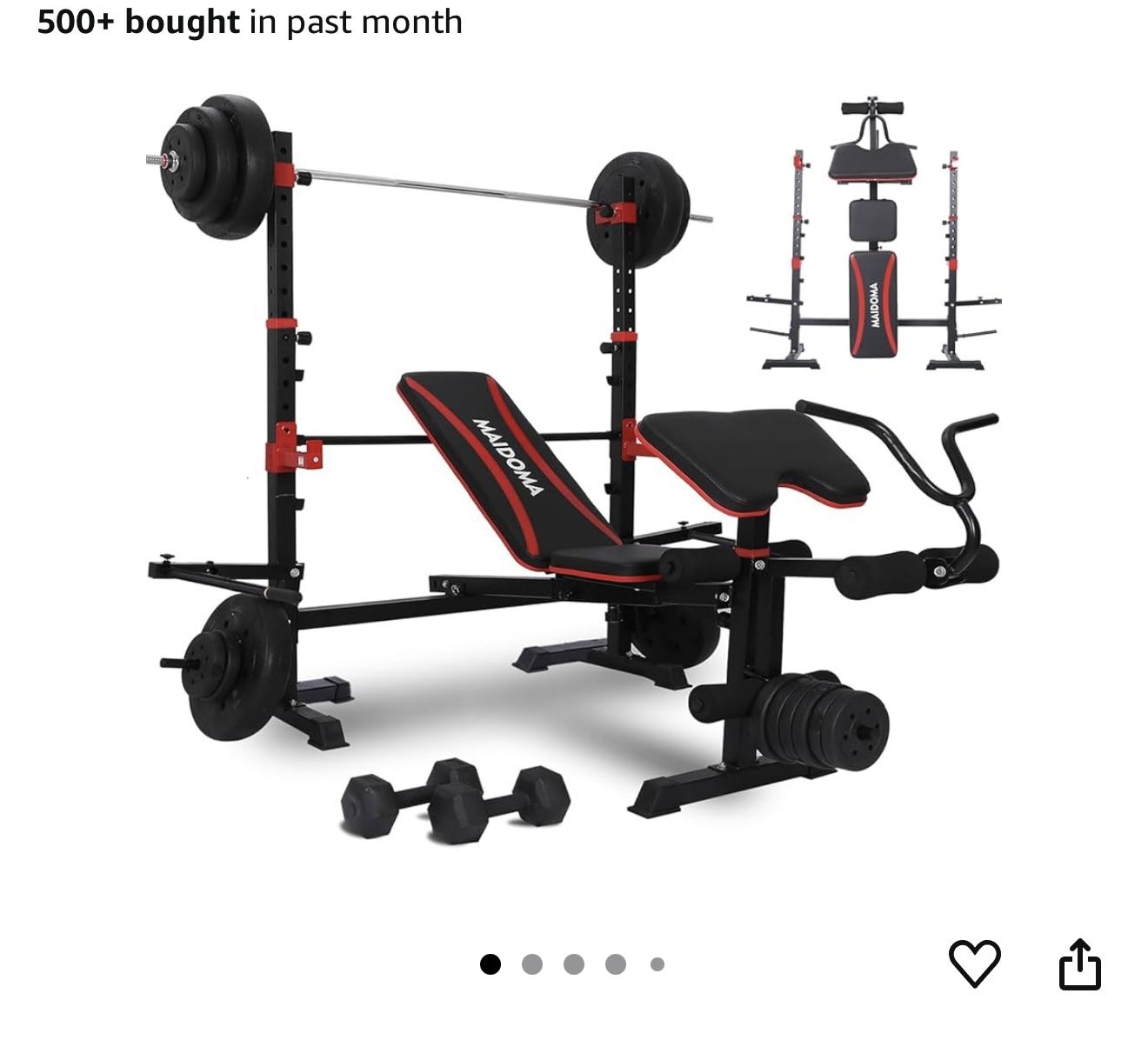 Olympic Weight Bench Set with Leg Extension/Curl and Preacher Curl + Weights+Treadmill and Mats