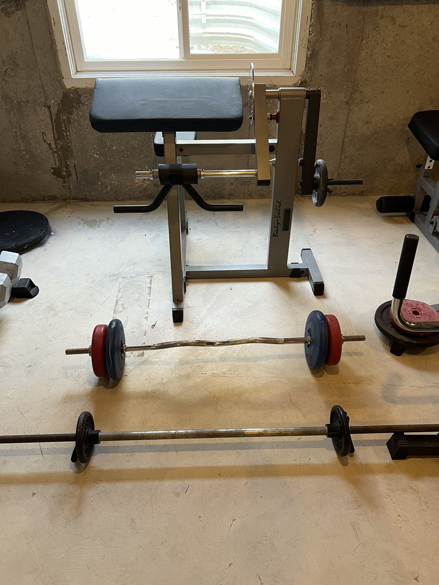Bicep Curl Machine And Bars/Weights 