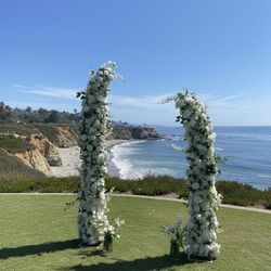 White Roses / White Flowers and Faux Greenery Wedding Ceremony Arch, Event, Party Arch Backdrop