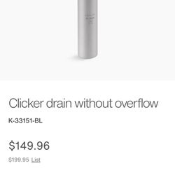 Kohler Clicker drain without overflow