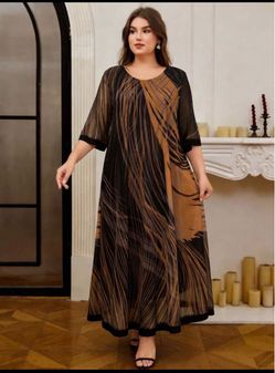 Plus Size Black and Brown Printed Maxi Dress