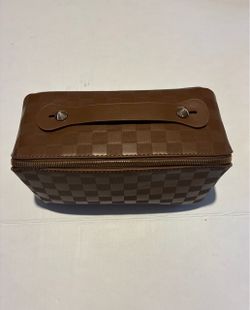 Brown Checkered Cosmetic Travel Case