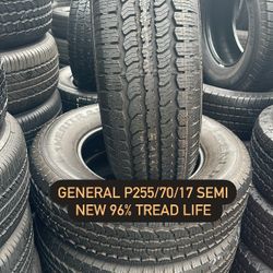 SET OF FOUR USED TIRES ALMOST NEW 255/70/17 GENERAL 