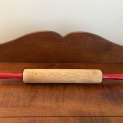 Wooden Rolling Pin with Red Painted Handles