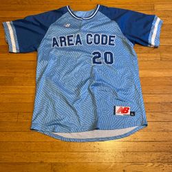 New Balance Area Code Baseball Jersey Size XL Royal Blue And Light Blue 