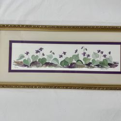 Vintage Framed 27/1000 by Stephanie Floral Botanical Art, Under Glass, 21"X9" 
