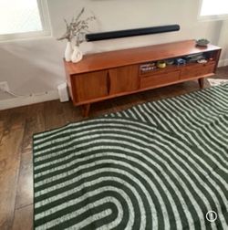 Green and White Geometric Boho Area Rug