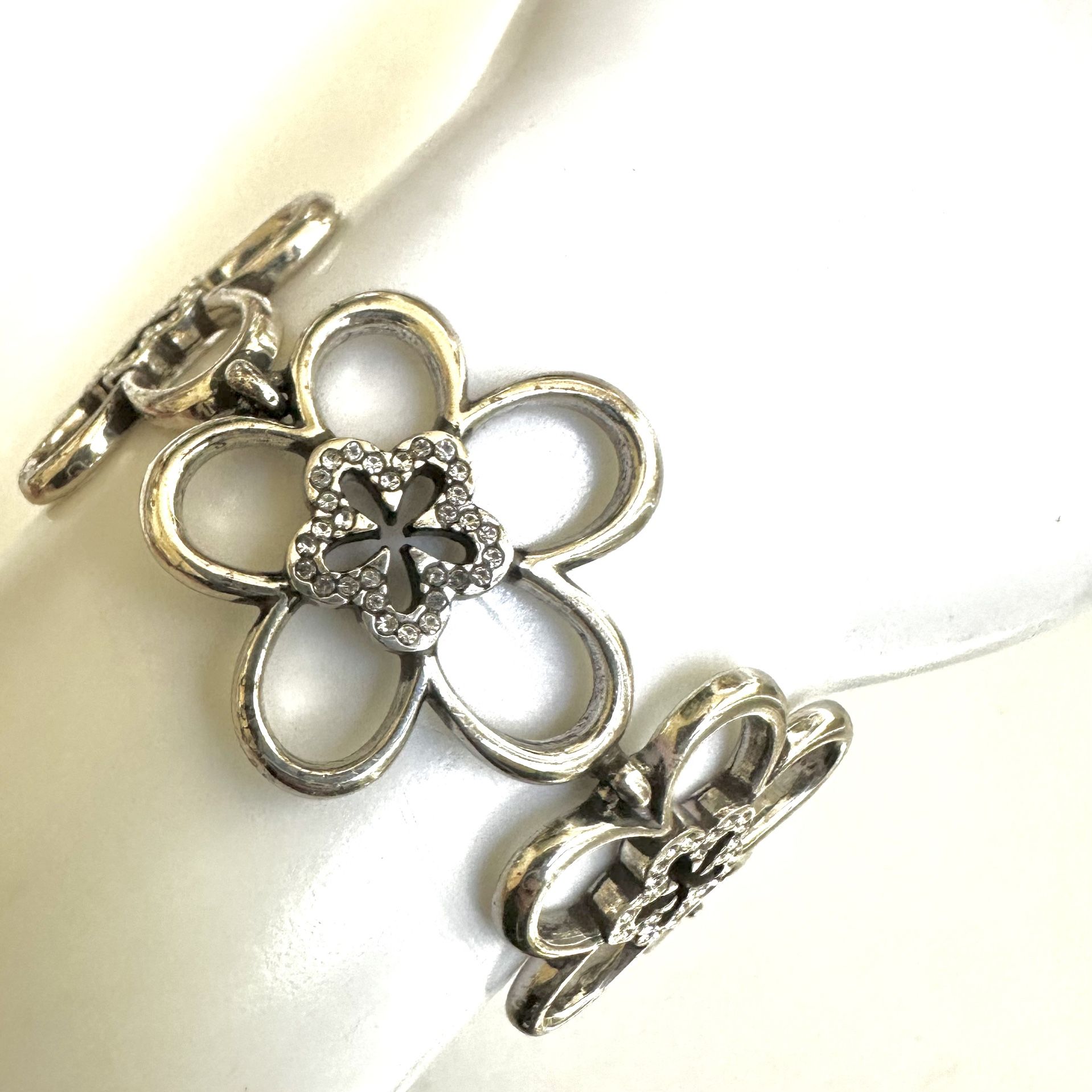 Brighton Floral And Crystal Silver Plated Bracelet