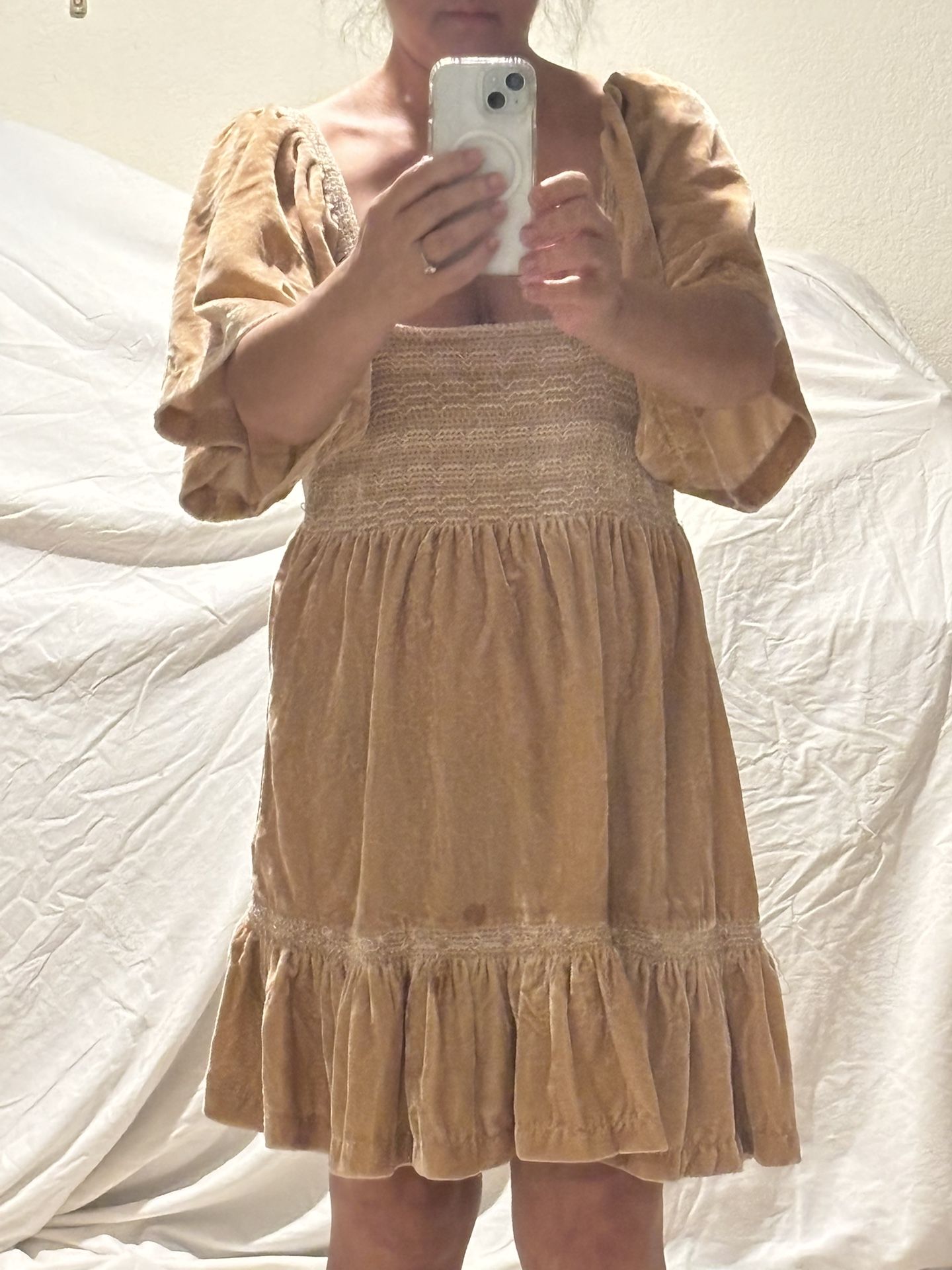 Free People Cinderella Velvet Champagne Babydoll Size Medium