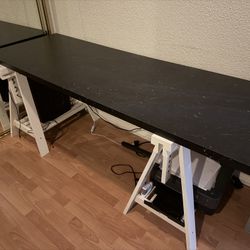 IKEA 73” Black Marble Desk / Tabletop + Adjustable Trestle Legs – 6ft Table