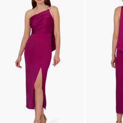 New  Pleat One-Shoulder Crepe Cocktail Dress
