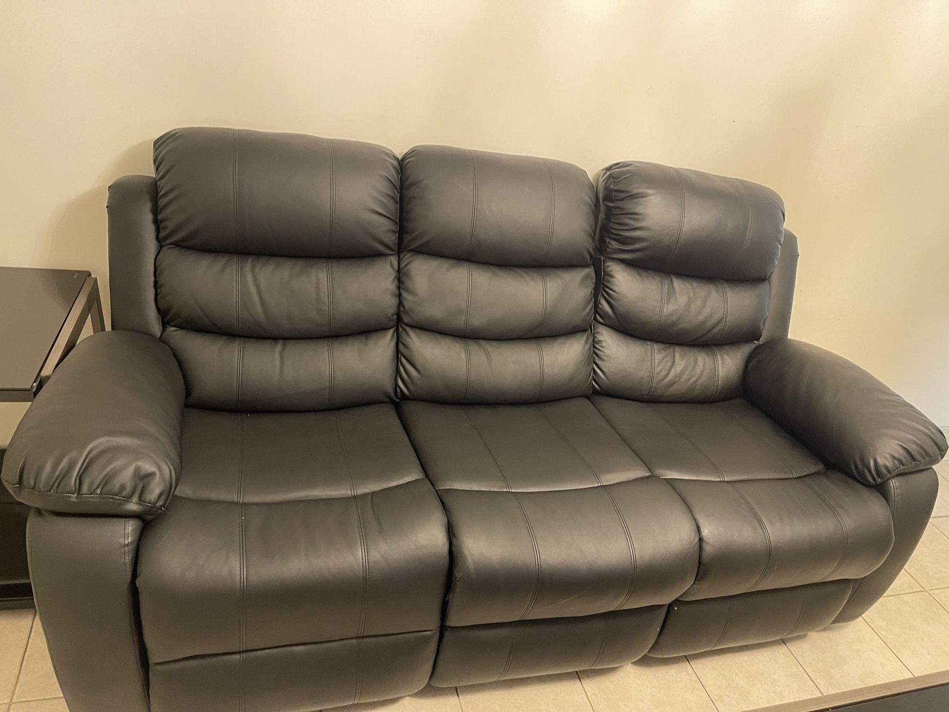 Black Leather Couch Set 