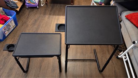 2 Adjustable TV Tray Tables w/ Cup Holders
