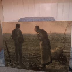Antique Framed Print "The Angelus" By Jean Francois12" Tall 1"wide Out Of Frame. 14"×17" In Frame. Has A Water Stain, Please Look At All Pictures