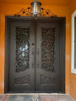 Wrought iron entry doors