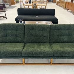 1960s Danish Army Green Boucle Easy Lounge Teak Couch From Møbelfabrik Holstebro