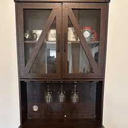 Farmhouse Kitchen Hutch Cabinet W/ Glass Doors — Great Storage!